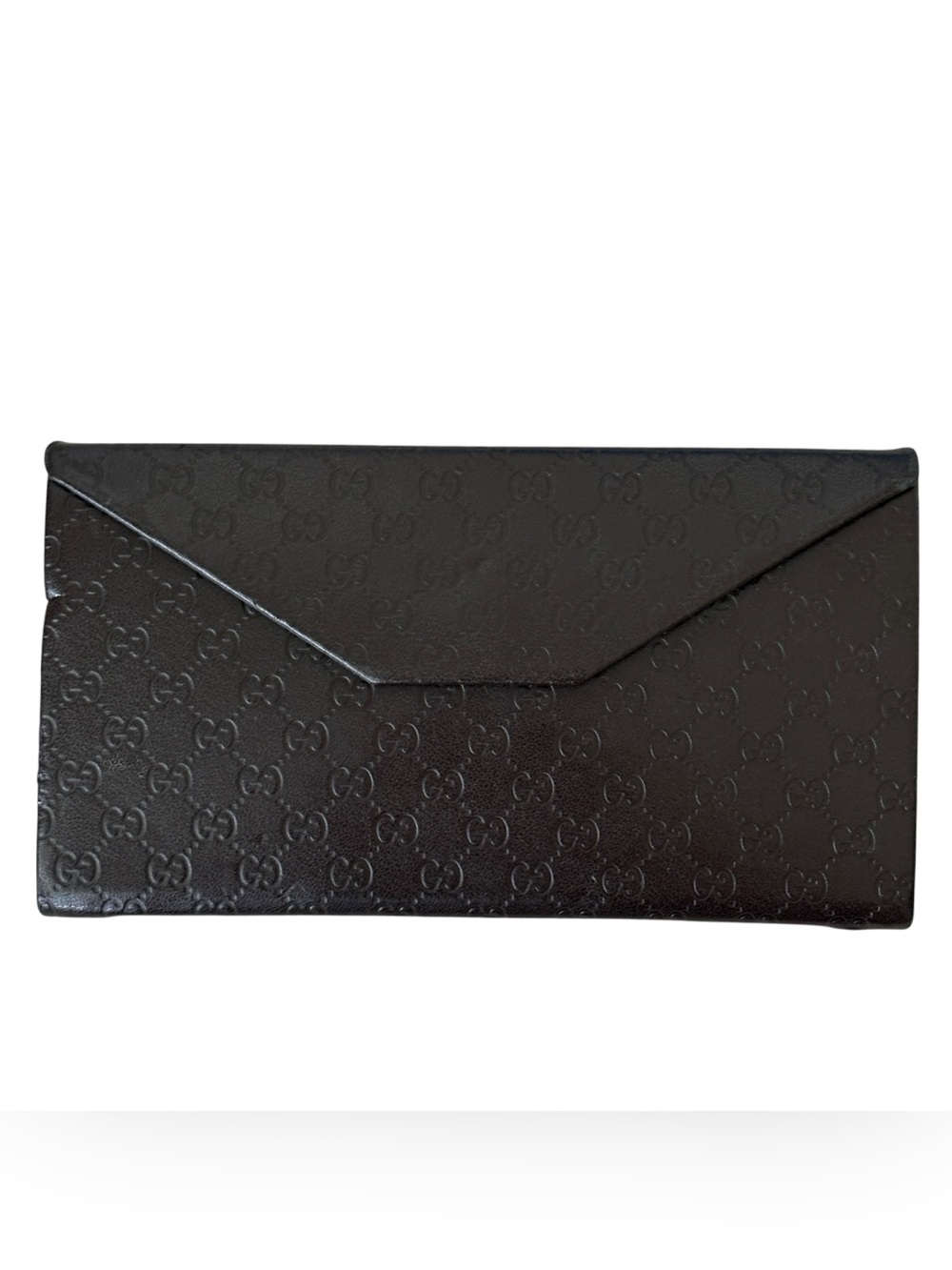 Gucci Collapsible Leather Sunglass Case Iconic Embossed GG Logo Vintage Brown